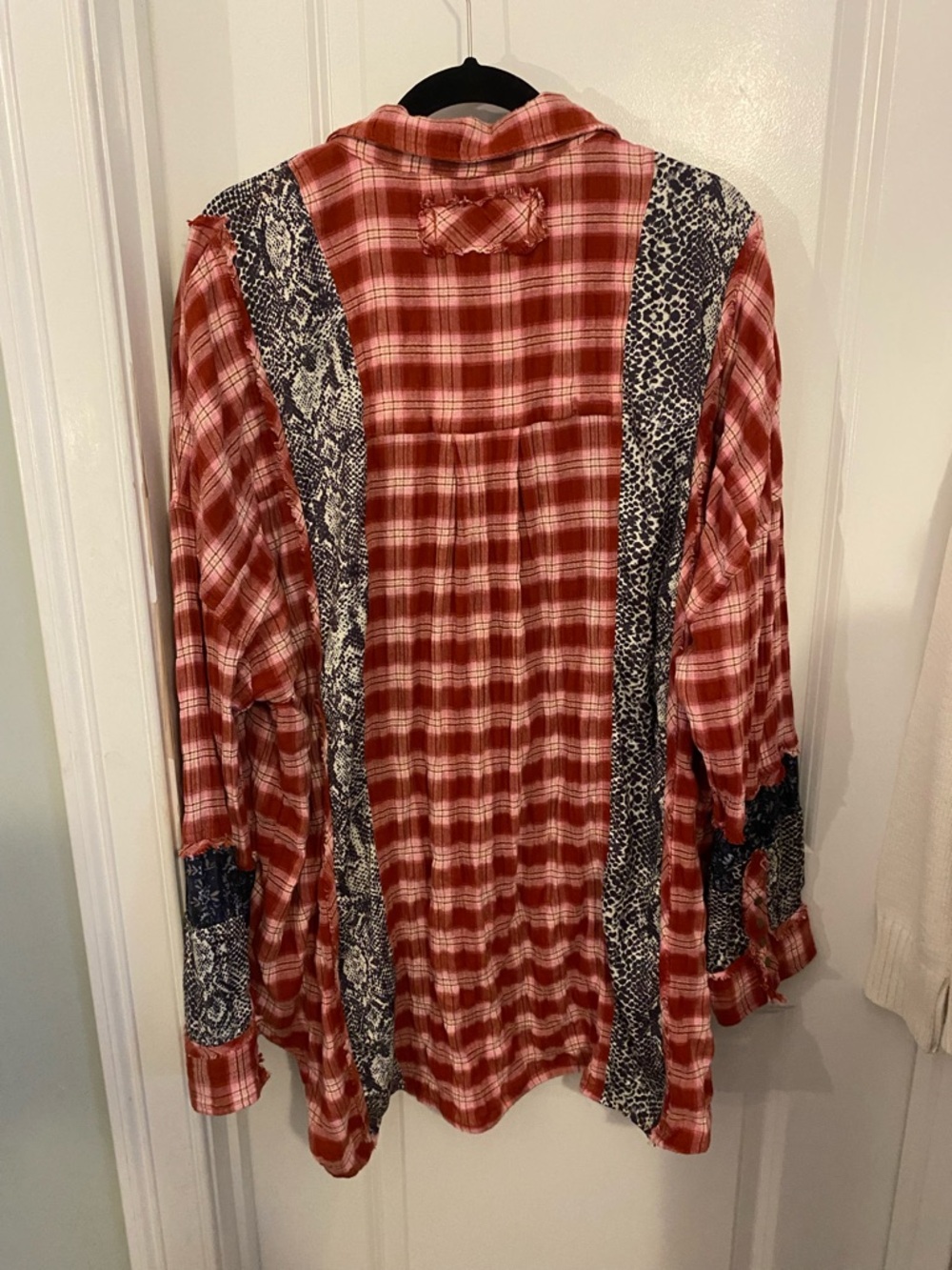Free People Mixed-Pattern Red Plaid Button-Up Shirt - Picture 5 of 9